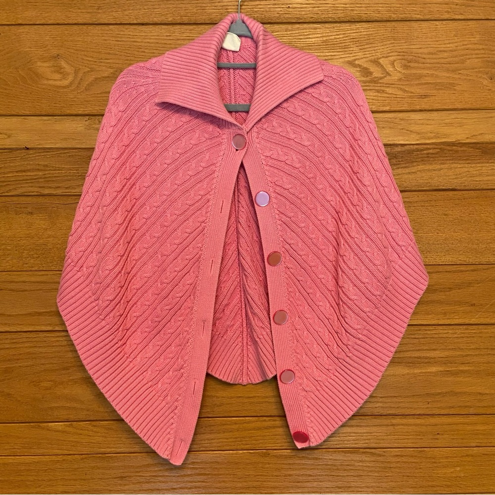 Y2K Tommy Jeans pink cable knit button front poncho